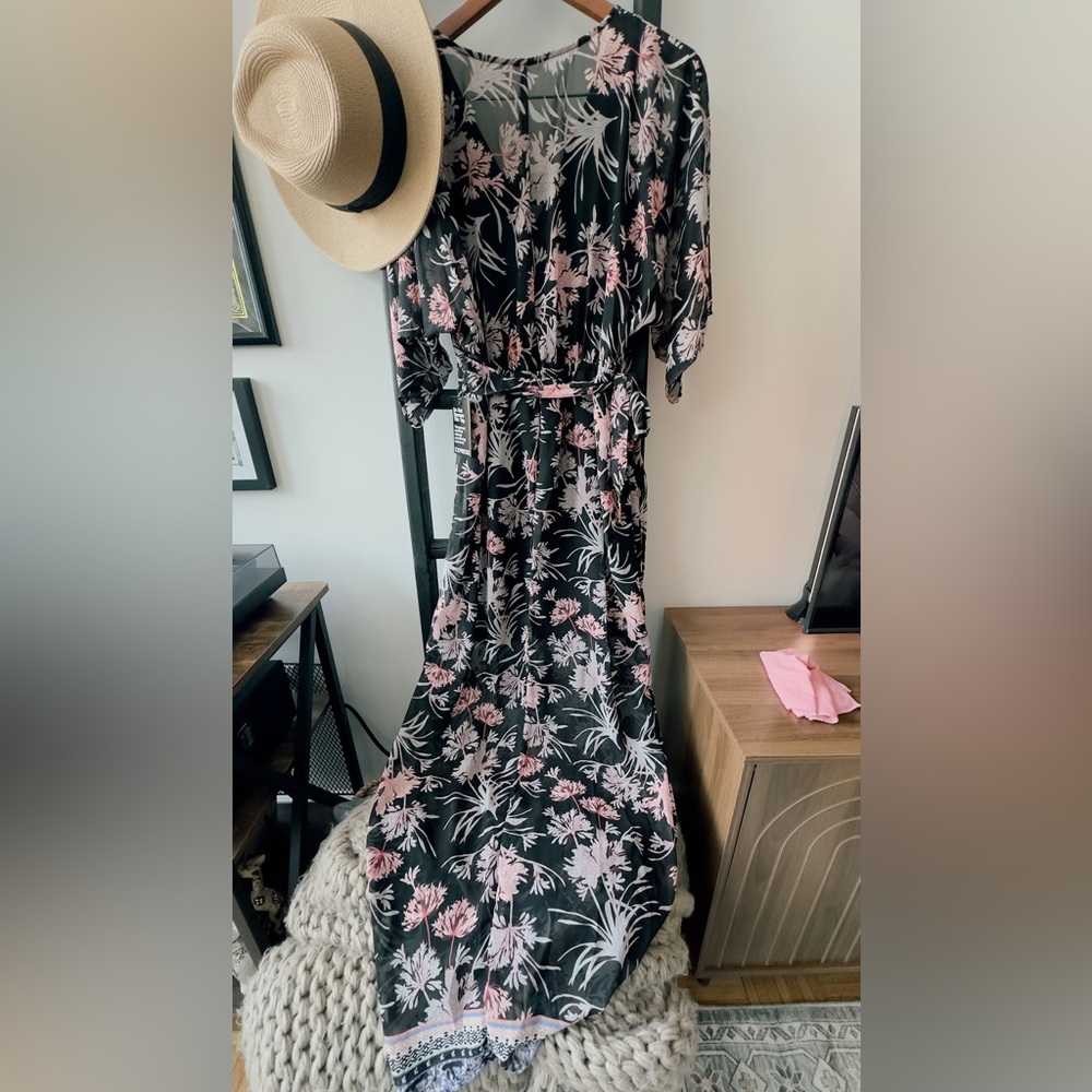 Express Black and Pink Floral Maxi Dress